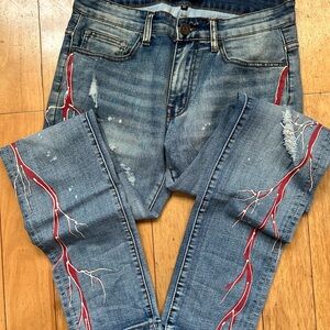 Men's Skinny Jeans with Red Accents